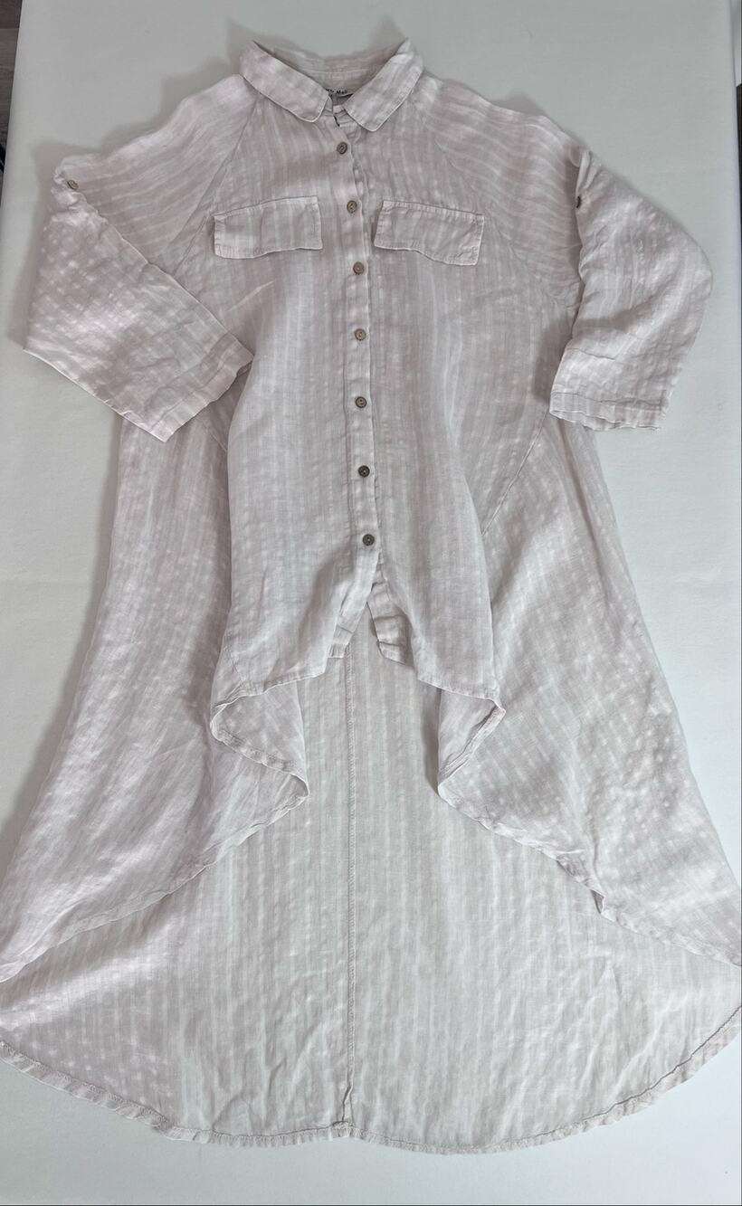Meo Meli 9337 100% Linen Shirt Dress Made Italy Hi Low Lagenlook Coastal Boho